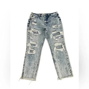 KanCan High Rise Distressed Frayed Hem Mom Jeans Acid Wash Women’s size 11/29